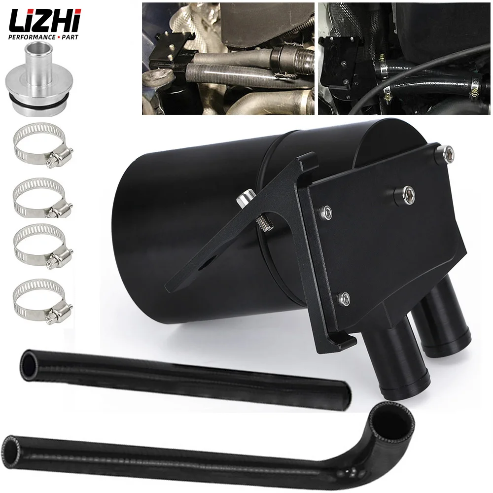 LIZHI Black Aluminum Alloy Reservior Oil Catch Can Tank with radiator