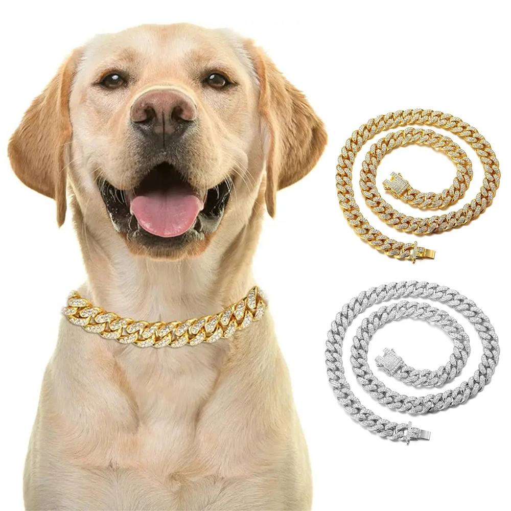 Luxury Gold Dog Chain Collar Cuban Chain Link Choke Collar for