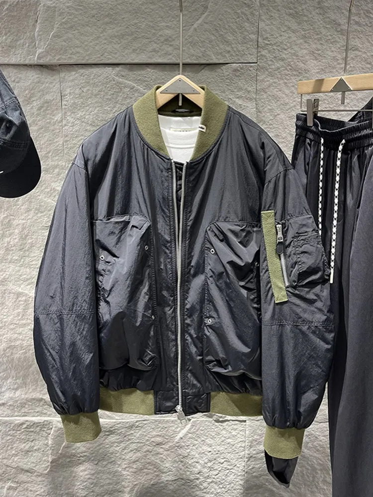 Fashion Winter Mens Casual Loose Fit Bomber Jacket Streetwear Overcoat Stand Collar Thick Warm Down Jacket Pockets Outwear Coat
