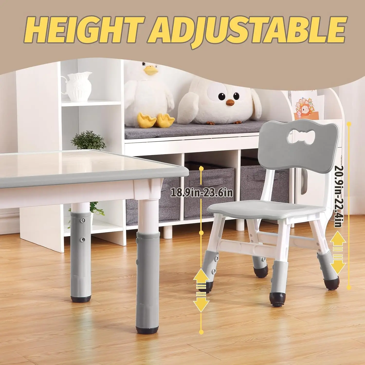 Kids Table and Chairs Set,Toddler Height Adjustable Desk with Graffiti Desktop,Arts & Crafts Table with 6 Seats, Non-Slip Legs 4