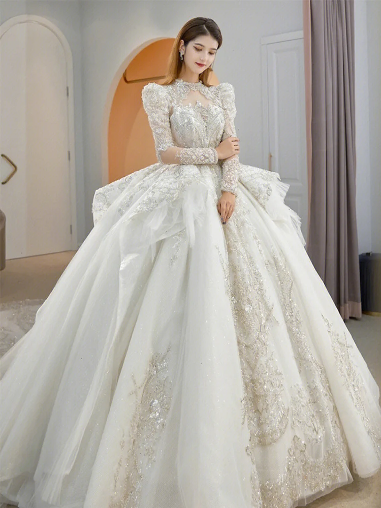 Winter Retro Vintage Wedding Dress For Bride Lace Appliques