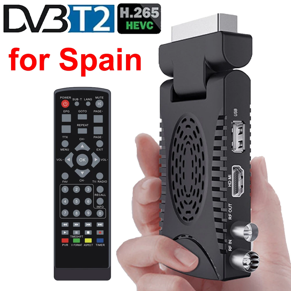 Цифровой мини-ТВ-приставка DVB-T2 H.265 HD DVB T2 Scart Spain TDT спутниковый ТВ-ресивер HEVC 265 1080p Φ EPG