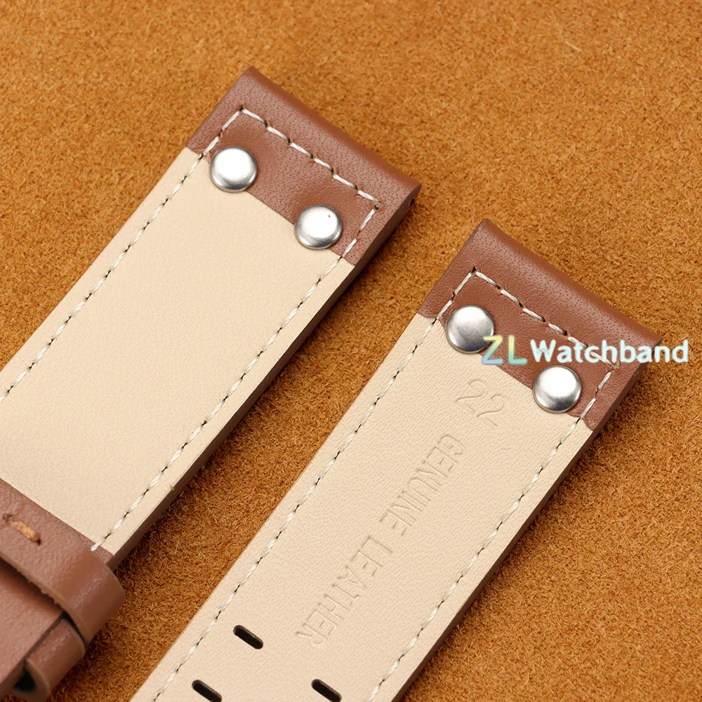 Vintage Genuine Leather Watchband with Rivet Detailing, 20mm/22mm