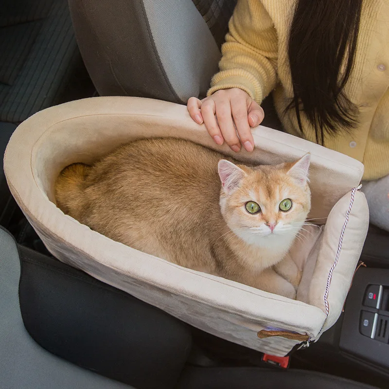 Car Seat for Small Dog Center Console Booster Pet with Protection Belts Cushion Nest