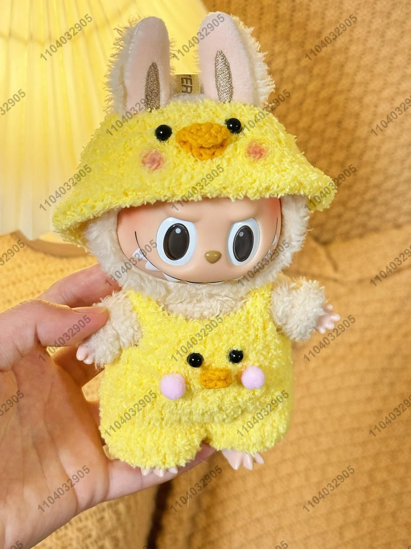 Labubu The Monster Little Yellow Duck Costume Doll Clothes Vinyl Plush Doll Original Replica 1:1 Action Figure Bag Charm Pendant