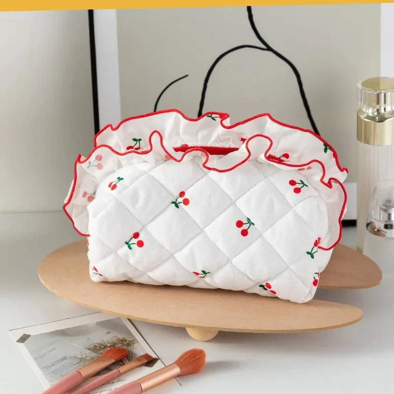Small Fresh Fragrant Cherry Makeup Bag Creative Curled Skincare Storage Bag Cherry Wash Cosmetic Storage Bag for Women Girl 5