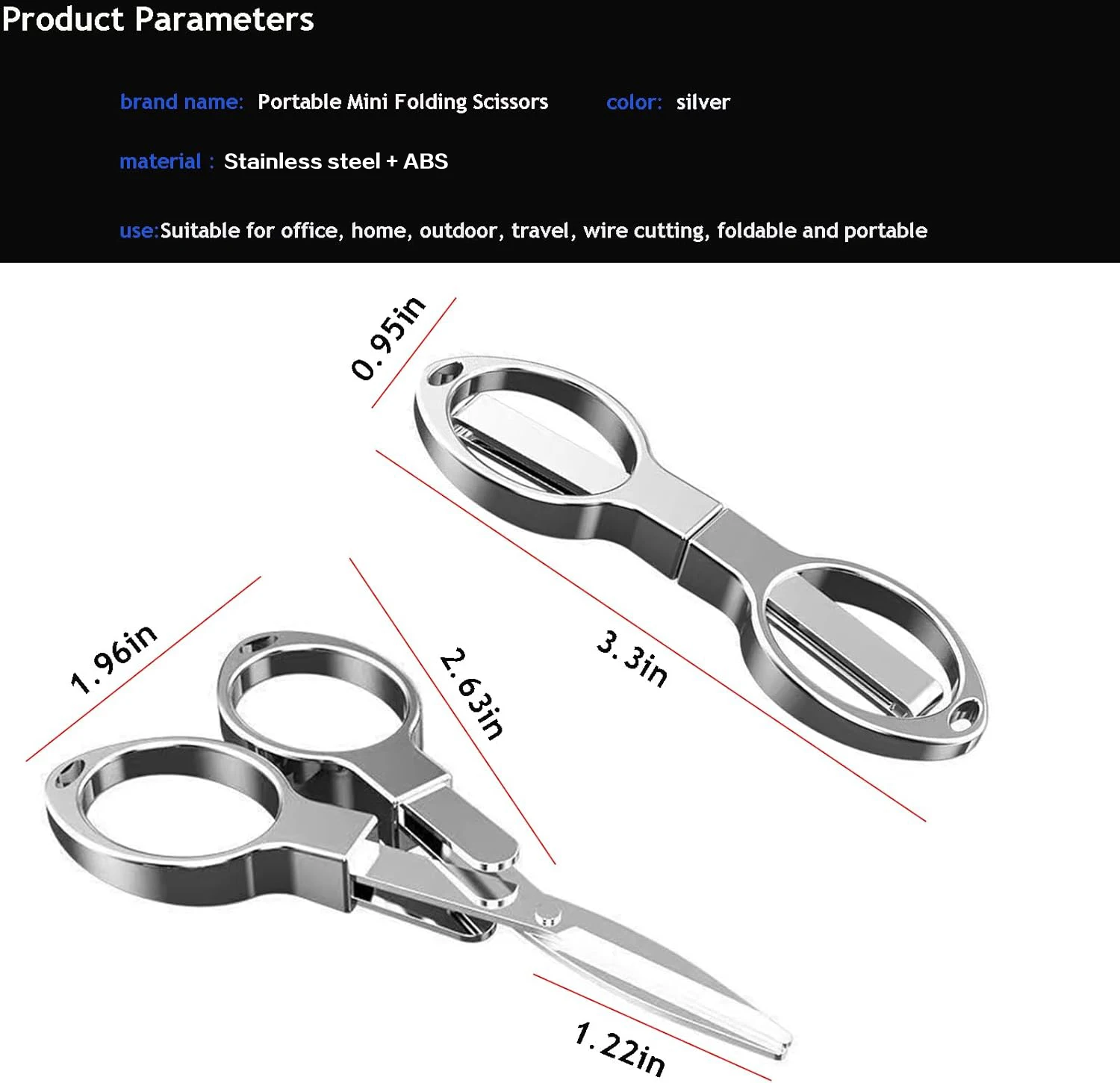 12Pcs Foldable silver scissors with stainless steel blades and a plastic handle. Ideal for school, office, home, and DIY crafts - 4