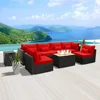 Furniture Sectional Sofa with Gas Fire Pit Table Outdoor Patio Furniture Sets Propane Fire Pit red-Rectangular Garden Sofas 2