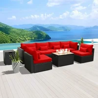 Furniture Sectional Sofa with Gas Fire Pit Table Outdoor Patio Furniture Sets Propane Fire Pit red-Rectangular Garden Sofas 2