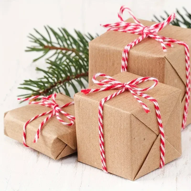 100 m zweifarbiges Baumwoll-Bäcker-Schnur-Seil, rot-weißes Baumwollseil, Weihnachten, Hochzeit, Dekoration, Geschenkpaket, Schnur, DIY, Basteln, Verpackung – Detail 3