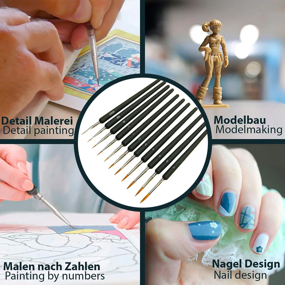 Fine Hook Line Brush Set for Model Building Nail Design Painting by Numbers Material Easy to Reshape and Clean