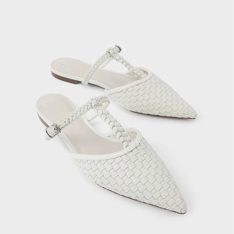 

Large 34-42 2023 Summer New Women's Single Shoe Woven Breathable Sandals Flat Bottom Pointed Slippers
