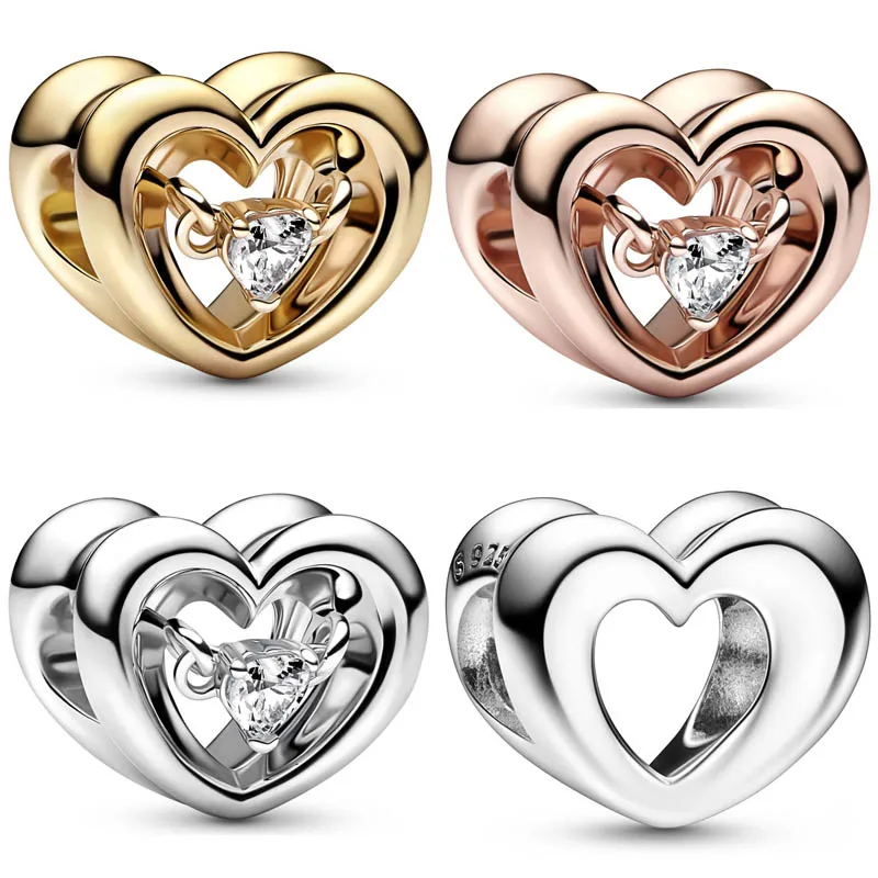 

Original Radiant Open Heart Floating Stone Bead With Crystal Fit 925 Sterling Silver Bead Charm Bracelet Bangle DIY Jewelry