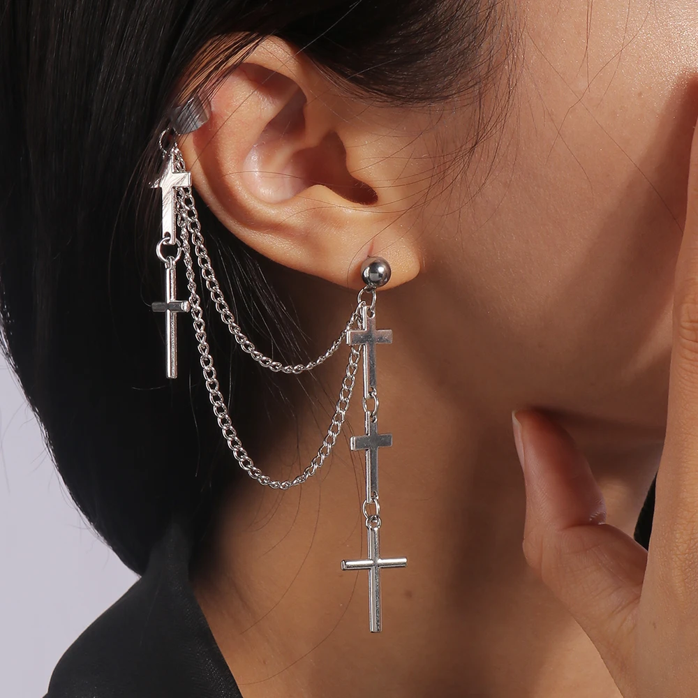 Aihua 1 Stück Mode Punk Kreuz Clip Ohrring für Teenager Frauen Männer Ohr Manschetten Zink-legierung Coole Schmuck Vintage Retro Metall ohrringe – Detail 14