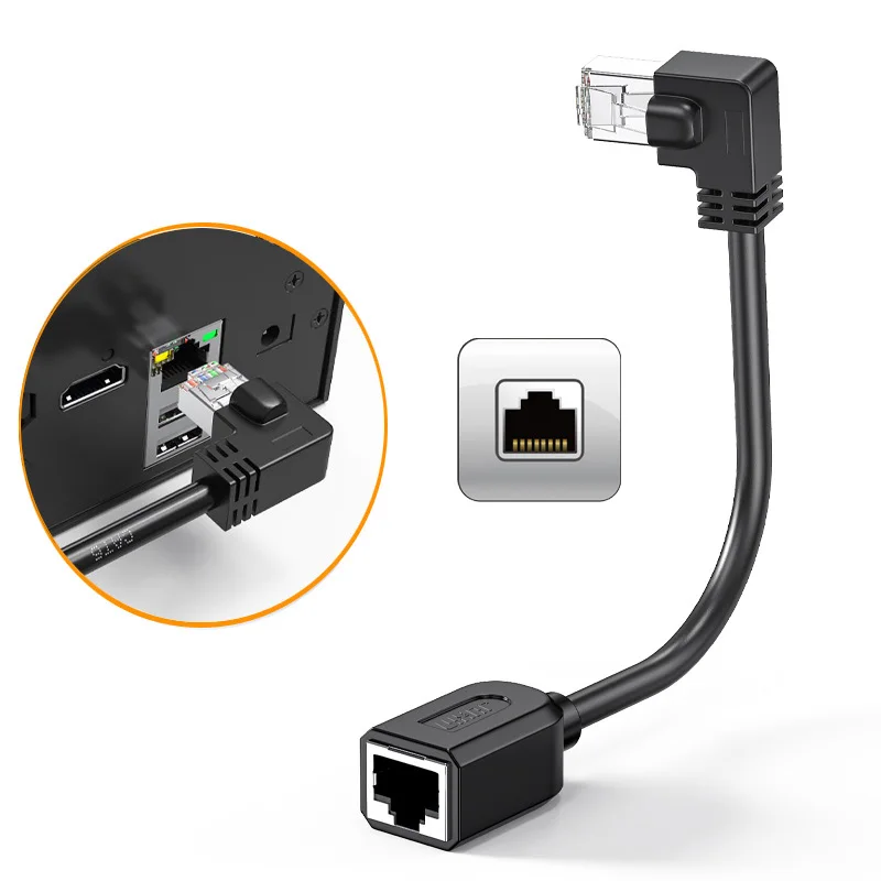 Enhanced Angled Cat6 Network Extension Cable - Gigabit RJ45 Shielded with Ear Extension