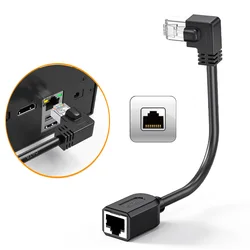 Enhanced Angled Cat6 Network Extension Cable - Gigabit RJ45 Shielded with Ear Extension - 10cm (Left)