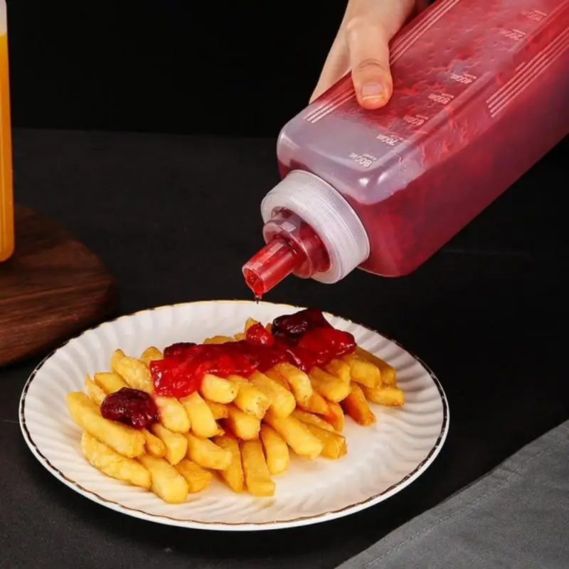 1/3/5PCS 800/1000ml Plastic Sauce Bottles Squeeze Sauce Flask Large Caliber Dustproof Household Seasoning Flask Kitchen 2
