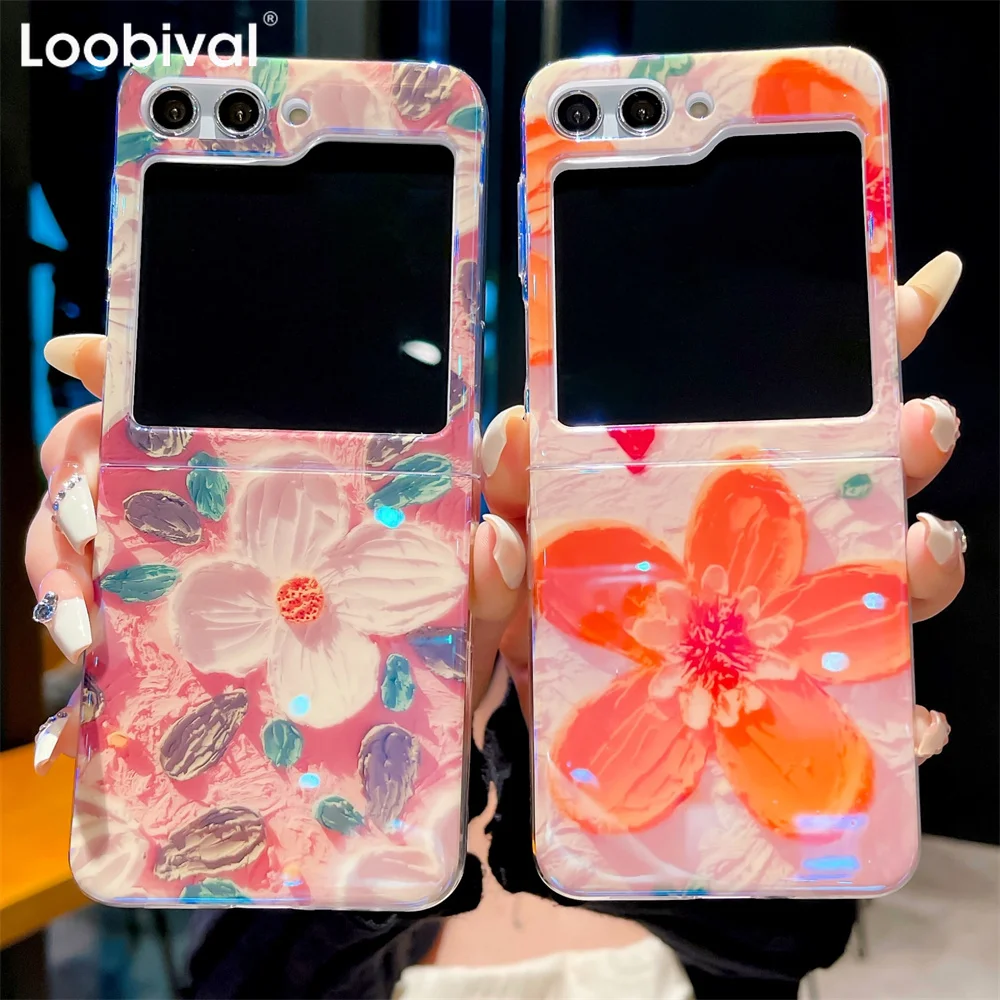 Custodia Per Telefono In Silicone Fiore Pittura A Olio Per Samsung Z Flip 5 5G Z Flip 4 3 Z Flip5 Flip4 Cartoon Rainbow Stars Rose Slim Cover