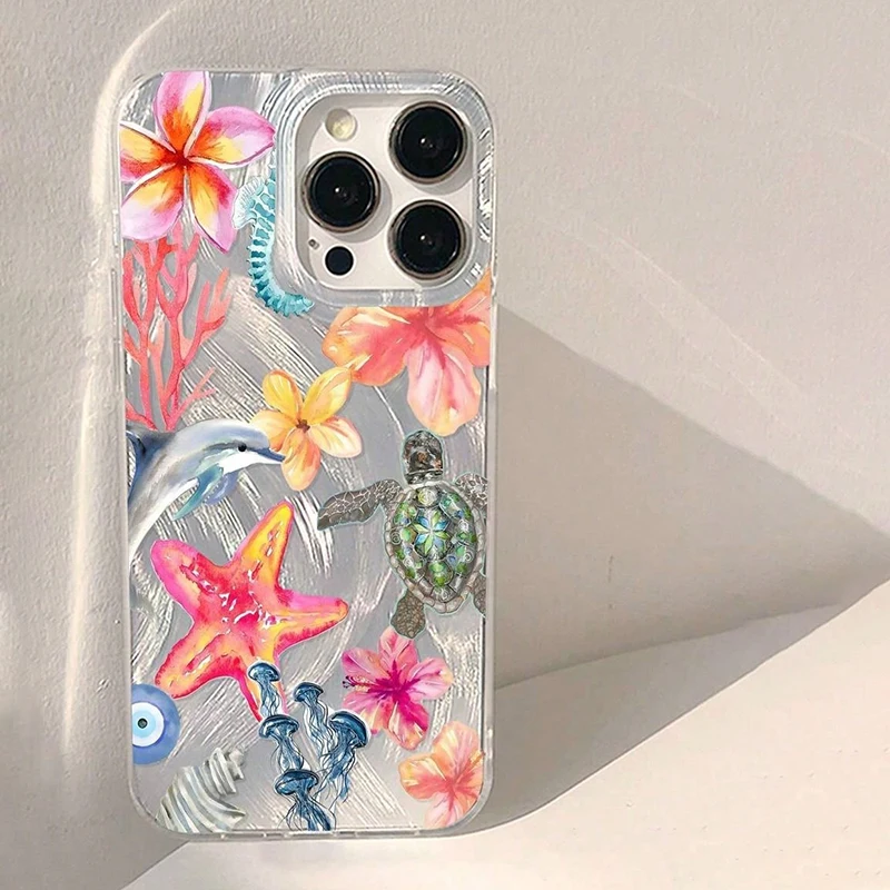 Ocean Starfish Sea Turtle Silicone Shockproof Phone Case Cover