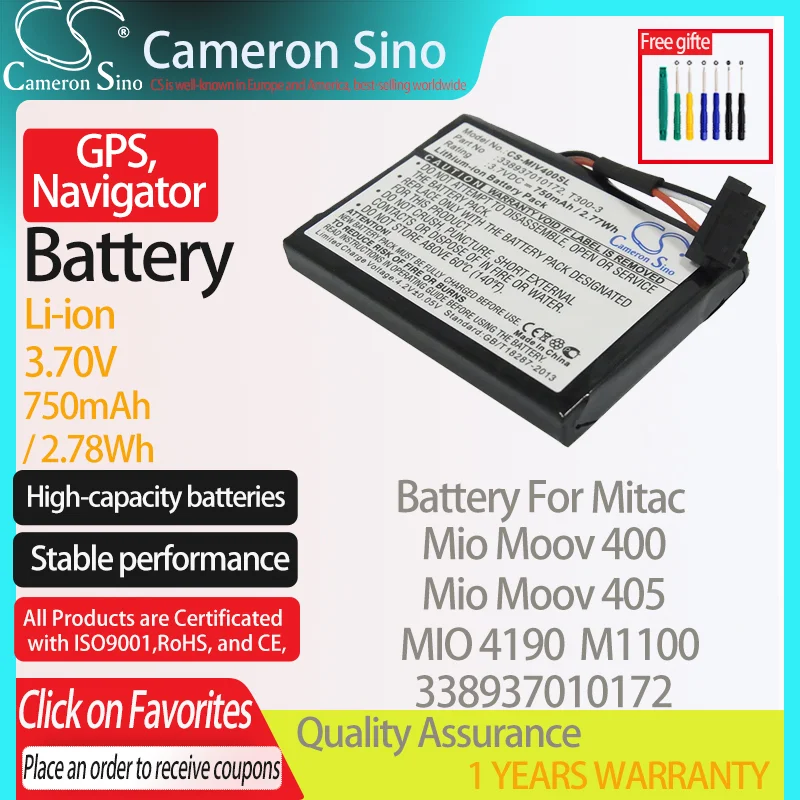 Batteria Cameronsino Per Mitac Mio Moov 400 Mio Moov 405 Mio 4190 M1100 Adatto A Mitac 338937010172 Gps, Batteria Navigatore 750Mah