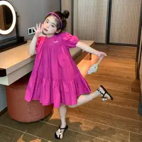 Robe d'été douce pour filles, tenue de princesse pour enfants, vêtements décontractés à manches courtes, couleur unie, vêtements amples pour enfants de 2 à 8 ans 1