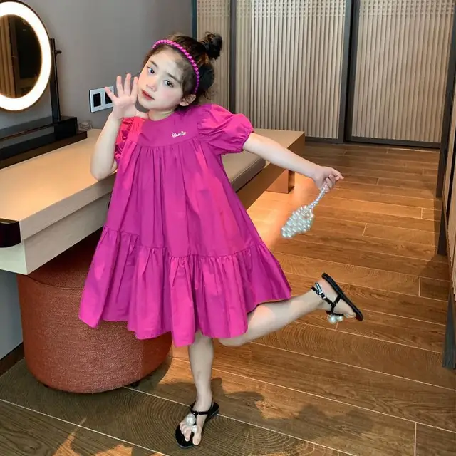 Robe d'été douce pour filles, tenue de princesse pour enfants, vêtements décontractés à manches courtes, couleur unie, vêtements amples pour enfants de 2 à 8 ans 1