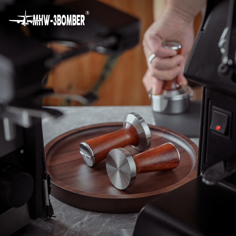 MHW-3BOMBER 51/58mm Espresso Tamper with Stainless Steel Base Vintage Wood Handle Coffee Press Tools Home Barista Accessories