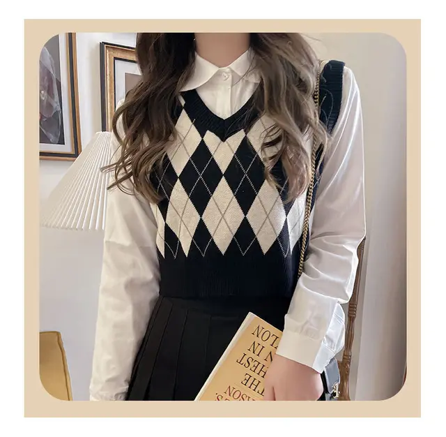 Suéteres Chalecos Chaleco De Rombos Mujer Chaleco De Punto Vintage