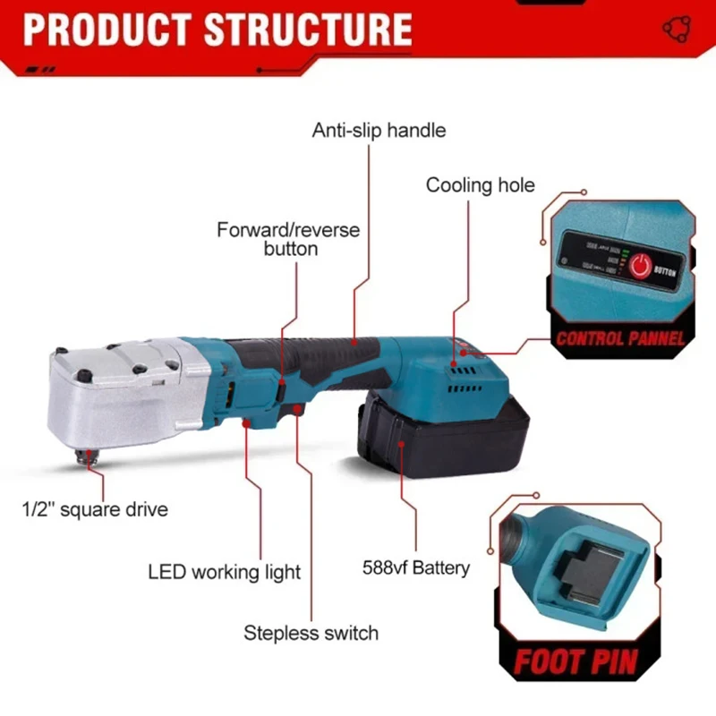 브러시리스 전기 래칫 렌치, 1/2 인치, 4800RPM 제거 나사 너트, 자동차 수리 전동 공구, Makita 18V 배터리 나노, 1000NM