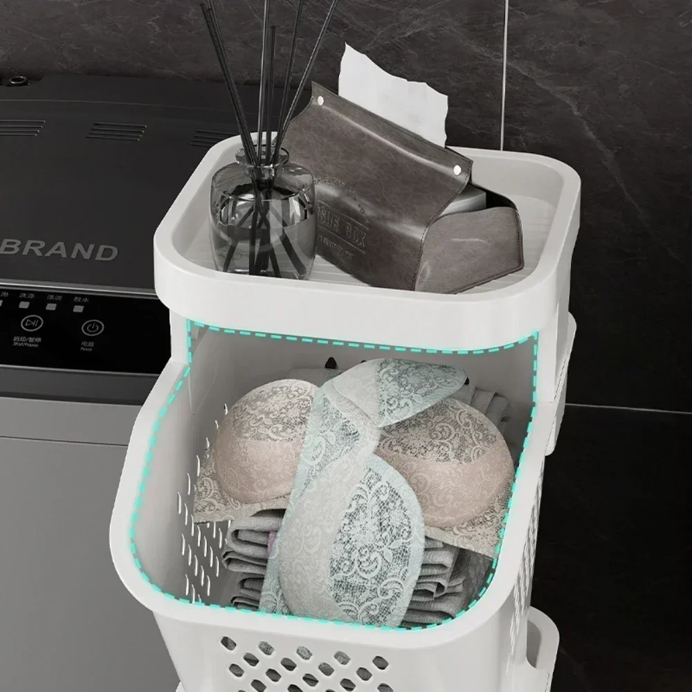 Laundry Basket Dirty Clothes Baskets Large Capacity Dirty Clothes Storage Cart with Wheels Bathroom Multilayer Laundry Organizer