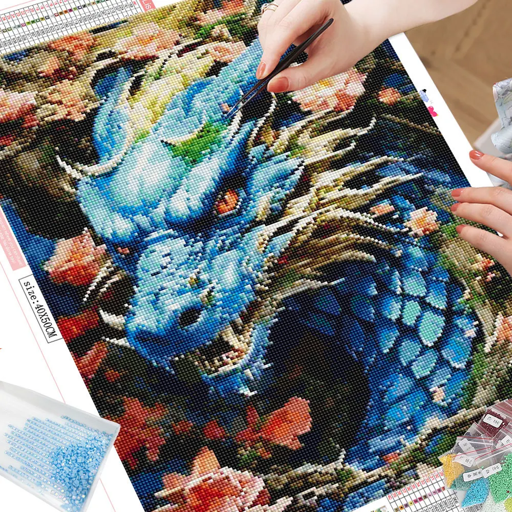 HUACAN Full AB Diamond Painting Dragon 5D Diy Embroidery Animal Mosaic Creative Hobbies Decoration For Home