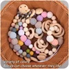 2Pcs Pacifier Clips Elephant Wooden Clip Geometric Crochet Beads Bag Wood Teether  for Baby Pacifier Holder Dummy Clips 3
