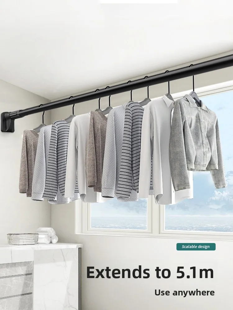 No-Drill Retractable Clothesline Rod Roman Pole Curtain Rod Batoom Installation Balcony Clothes Drng Ra Support Rod