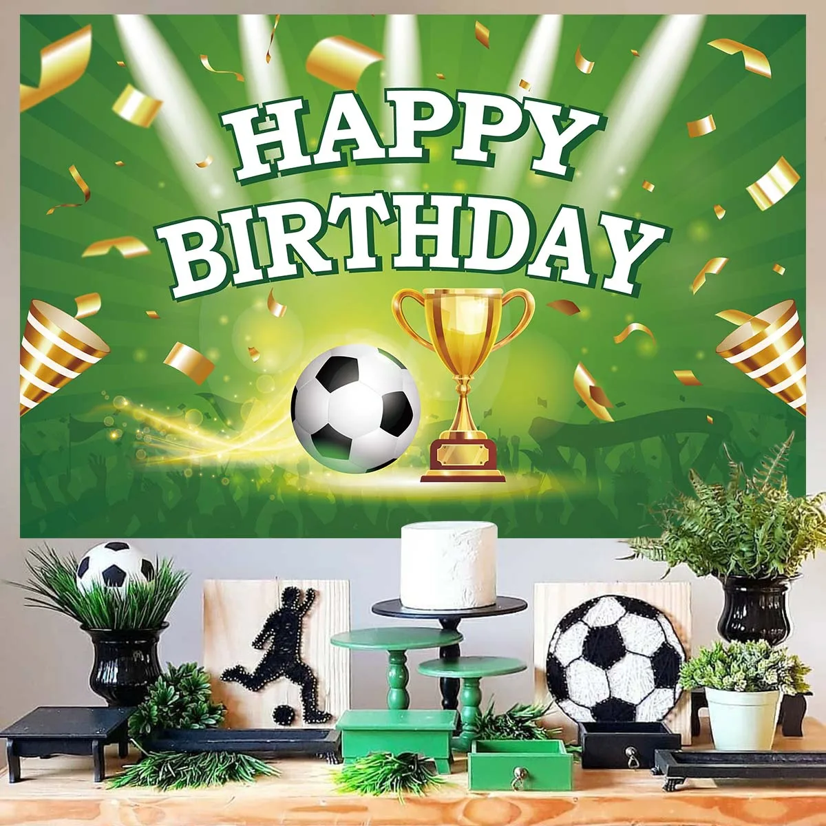 Decorazioni Per Feste Di Calcio – 4 Tende Con Frange In Lamina 1x2m – Sfondo Fotografico Per Super Bowl, Partite, Compleanni Sportivi – Tema Calcio