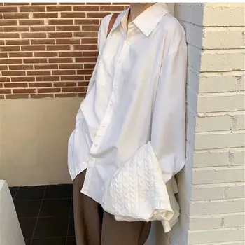 흰색 셔츠 여성 봄과 가을 새로운 느슨한 디자인 감각 틈새 내부 착용 하방 셔츠 긴 소매 상단 겉옷