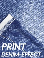 Plus Size Women's Denim Print Quarter Leggings Stylish Casual Knit Stretchy Skinny Shorts with Side Button Detail Pattern Pants - Image 6