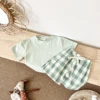 2024 Summer Infant Cotton Short Sleeves+Shorts Children Dinosaur Set Printed Boys Girls Casual Check Newborn Clothing 6