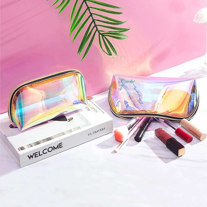 Bling Bling Holographic Beauty Organizer Pouch Clear Iridescent Clutch Tpu Cosmetic  Bag Waterproof Dream Colorful Toiletry Bags - Cosmetic Bags & Cases -  AliExpress