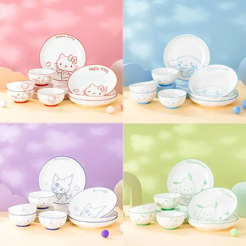 

Kawaii Cinnamoroll Plate Bowl Kittys My Melody Cartoon Cute Sweet Creativity Simple Ceramic Household Child Tableware Girl Gift