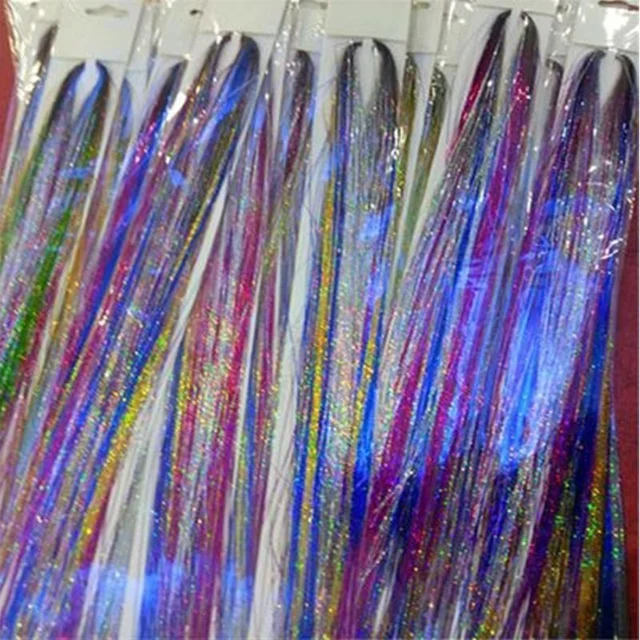 Sparkle Shiny Hair Tinsel Rainbow Silk Hair Extensions Dazzles Women Hippie for Braiding Headdress Long 100cm 120 Strands/bag 4