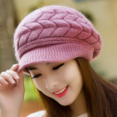 Beret Hat Women Winter Octagonal Hats for Women Retro Solid Color Rabbit Hair Newsboy Cap Female Keep Warm Gorro New Bucket Hat