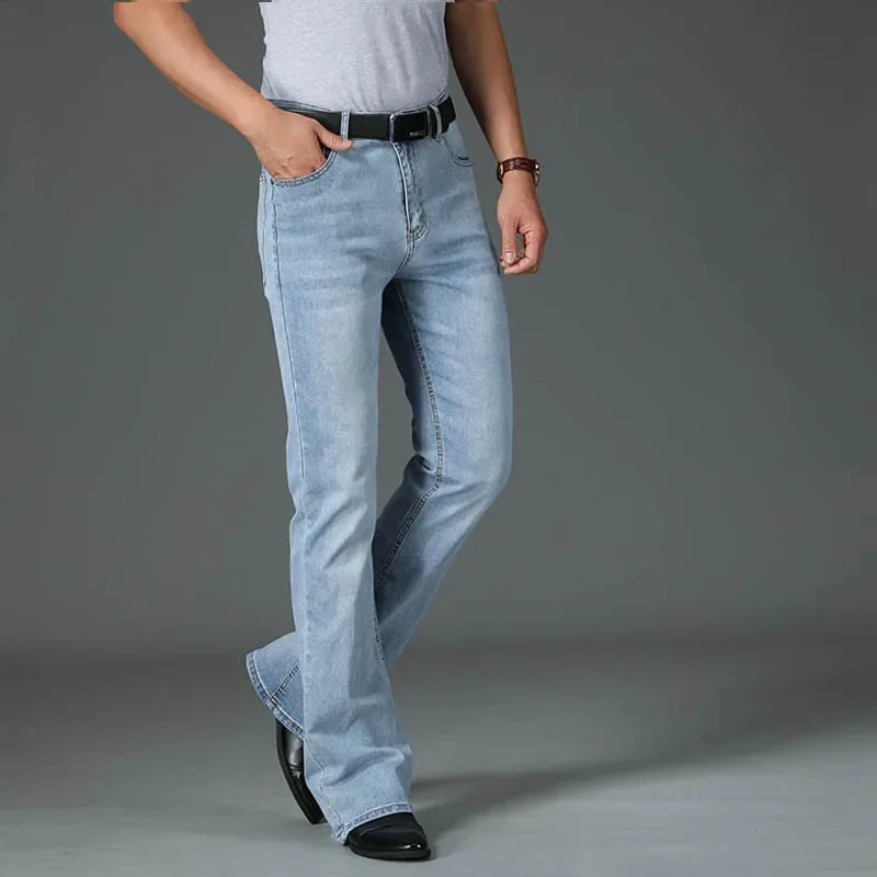 Spring 2024 Vintage Flared Jeans For Men Boot Cut Denim Jeans Classic Bell Bottom Casual Pants Fashion Light Blue Trousers 4