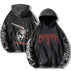 Men's Vintage Gothic Print Hoodie - Washed Cotton Streetwear Pullover - L (Style6)
