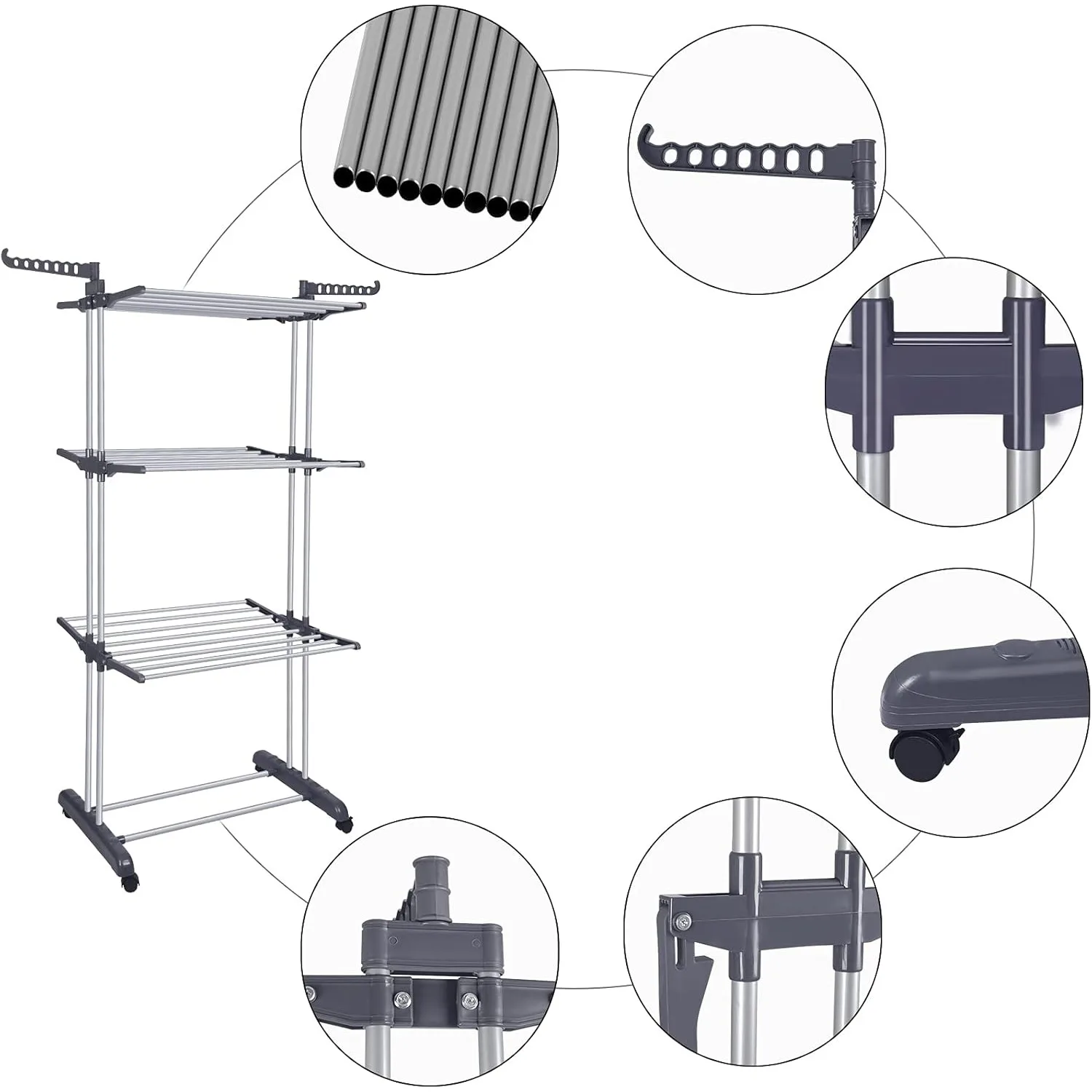 Clothes Drying Rack Folding Drying Rack Clothing 4 Tier Clothes Horses Rack Stainless Steel Laundry Drying Rack ﻿ 6