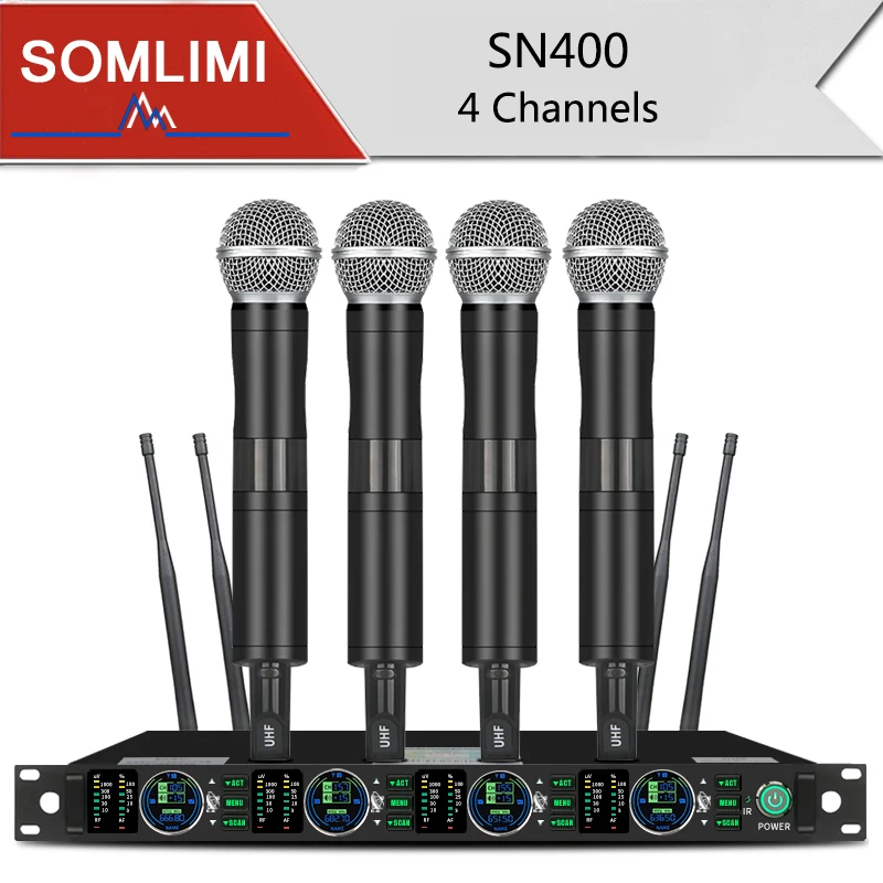 

SOMLIMI SN400 Stage Microphone Wireless System Condensor Microfone Hand Mic & Lavalier Microfono UHF Microfone