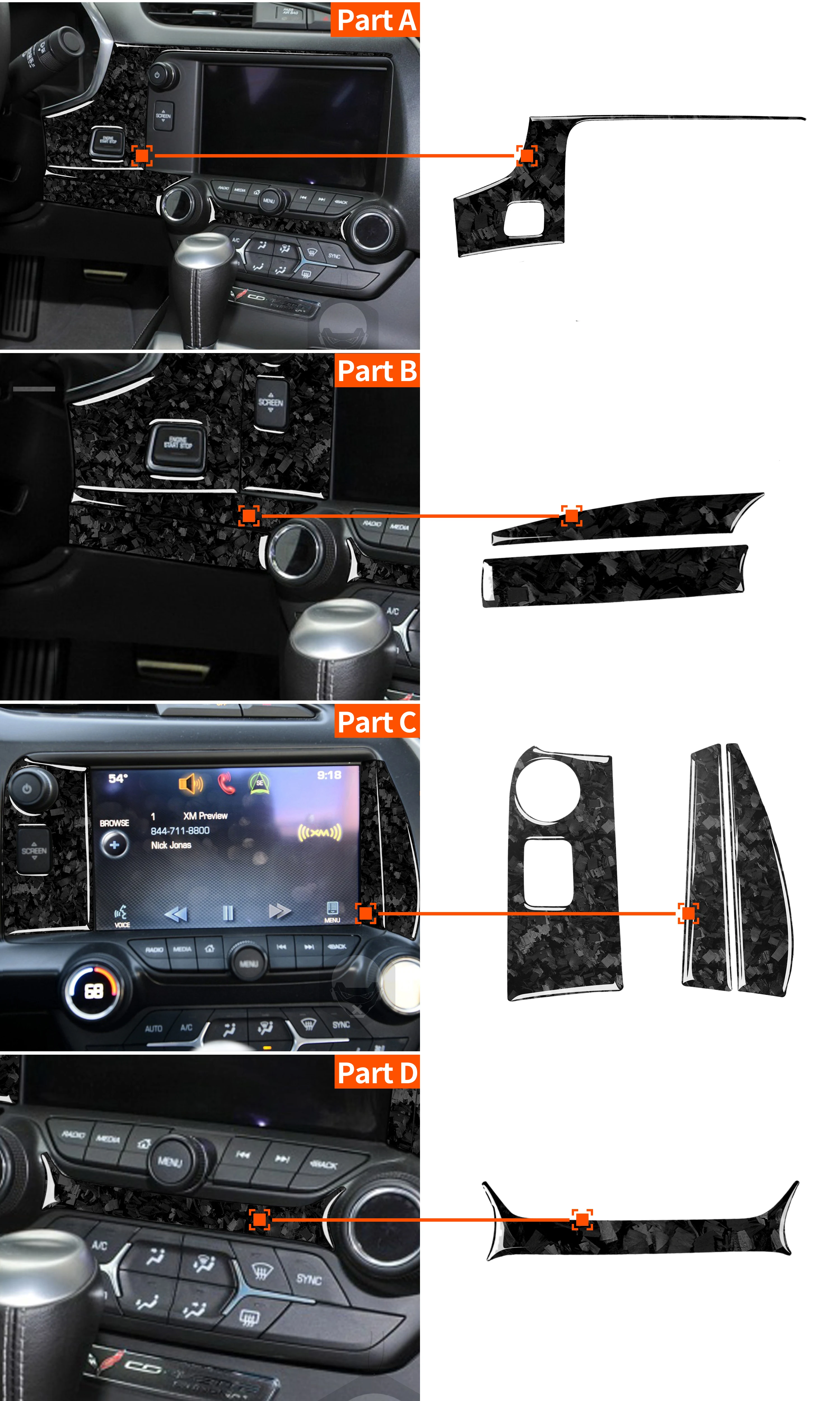

for Chevrolet corvette C7 2014-2019 Center Console Decoration Cover Sticker Decal Trim Car Interior Accessories Carbon Fiber