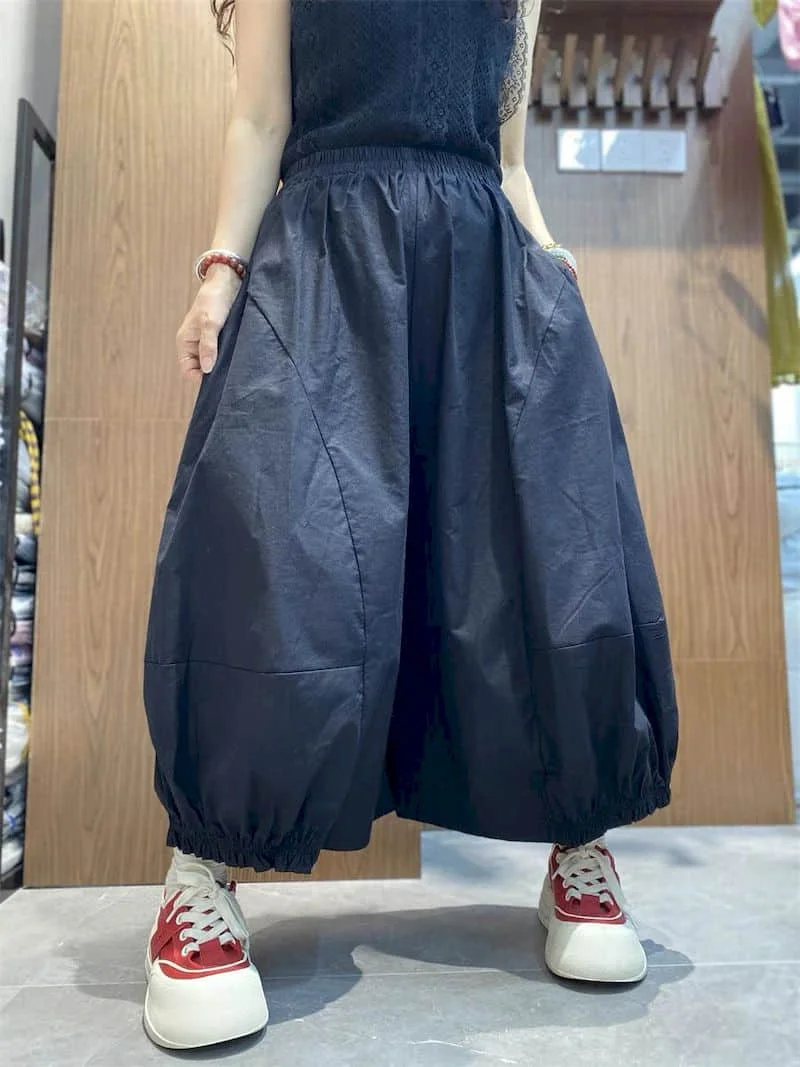 Solid Wide Leg Pants for Women Loose Casual Vintage 2026 Summer Sale Japanese Style Elastic Waisted Workwear Cropped Trousers