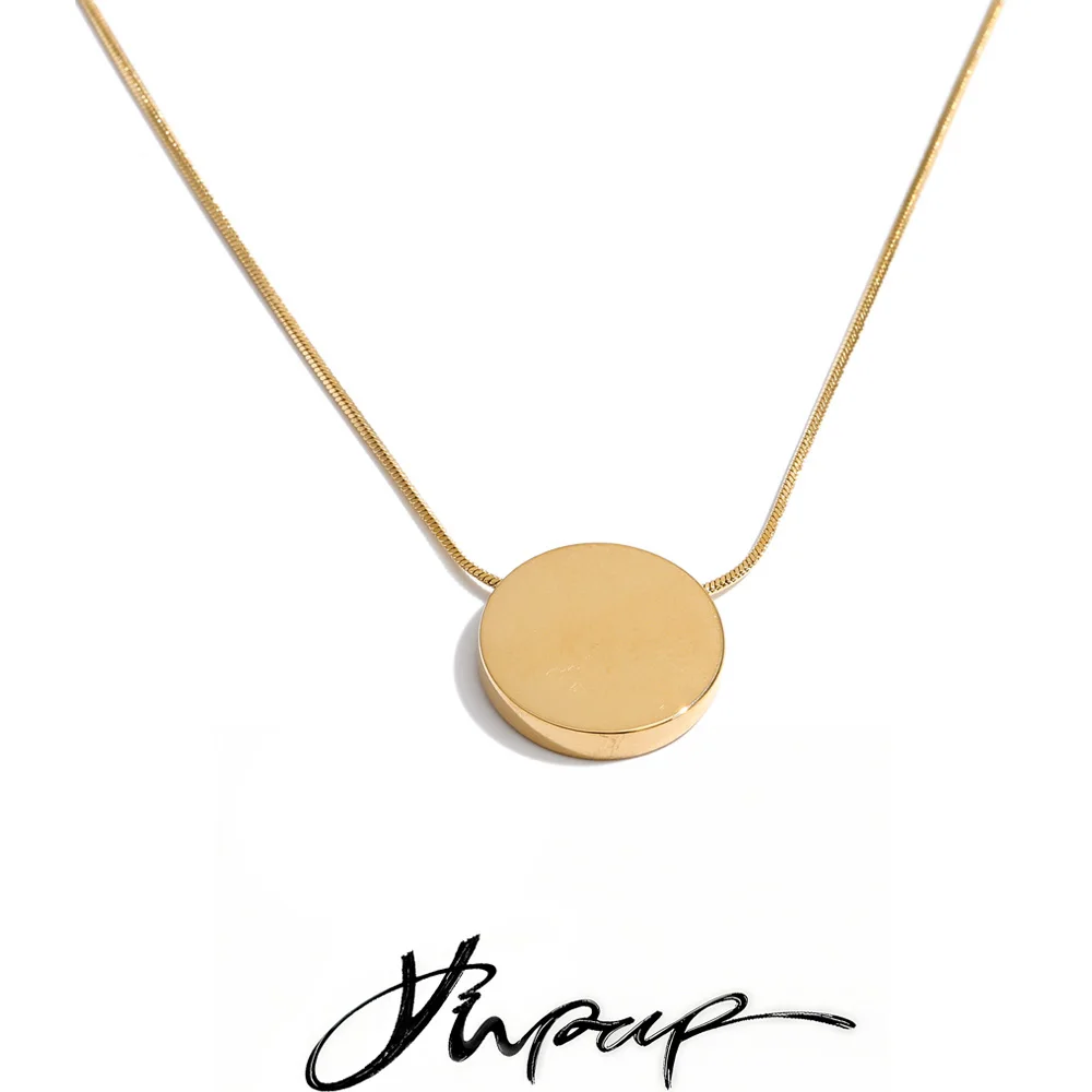 Yhpup 17mm Stainless Steel Round Pendant Necklace