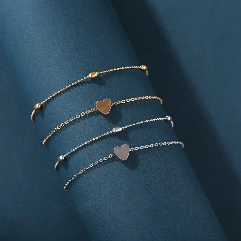 Beads Anklet Bead Double Heart Anklet Creative Retro Simple Multi-layer Alloy