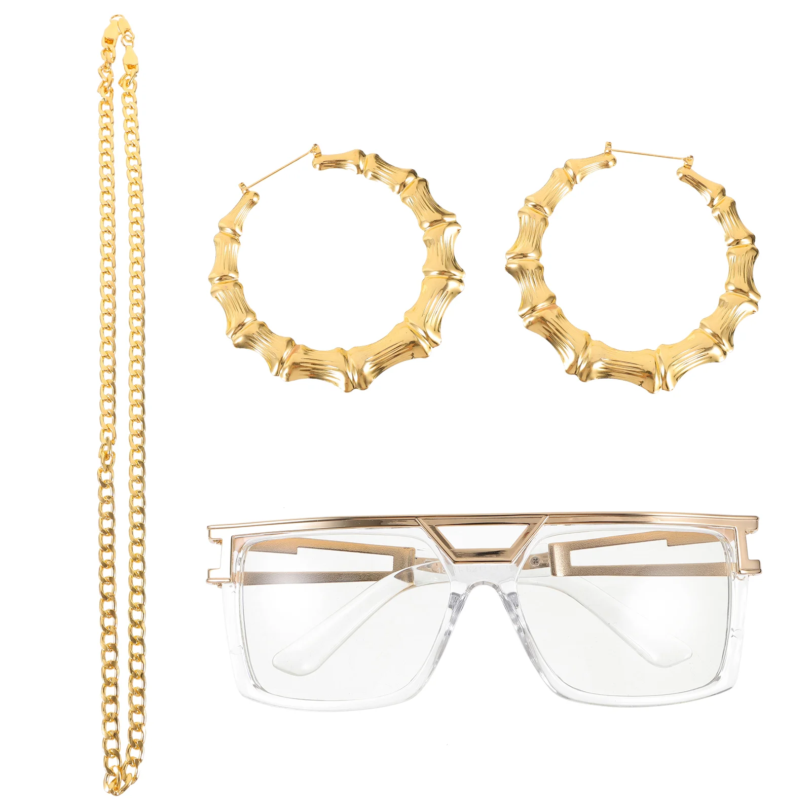 

1 Set of Hip Hop Costume Kit Eyeglass Necklace and Bracelet Hip Hop Woman Costume Kit
